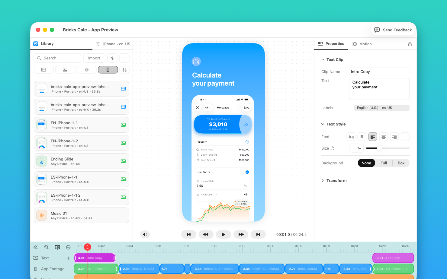 App Preview Editor showing an App Preview project