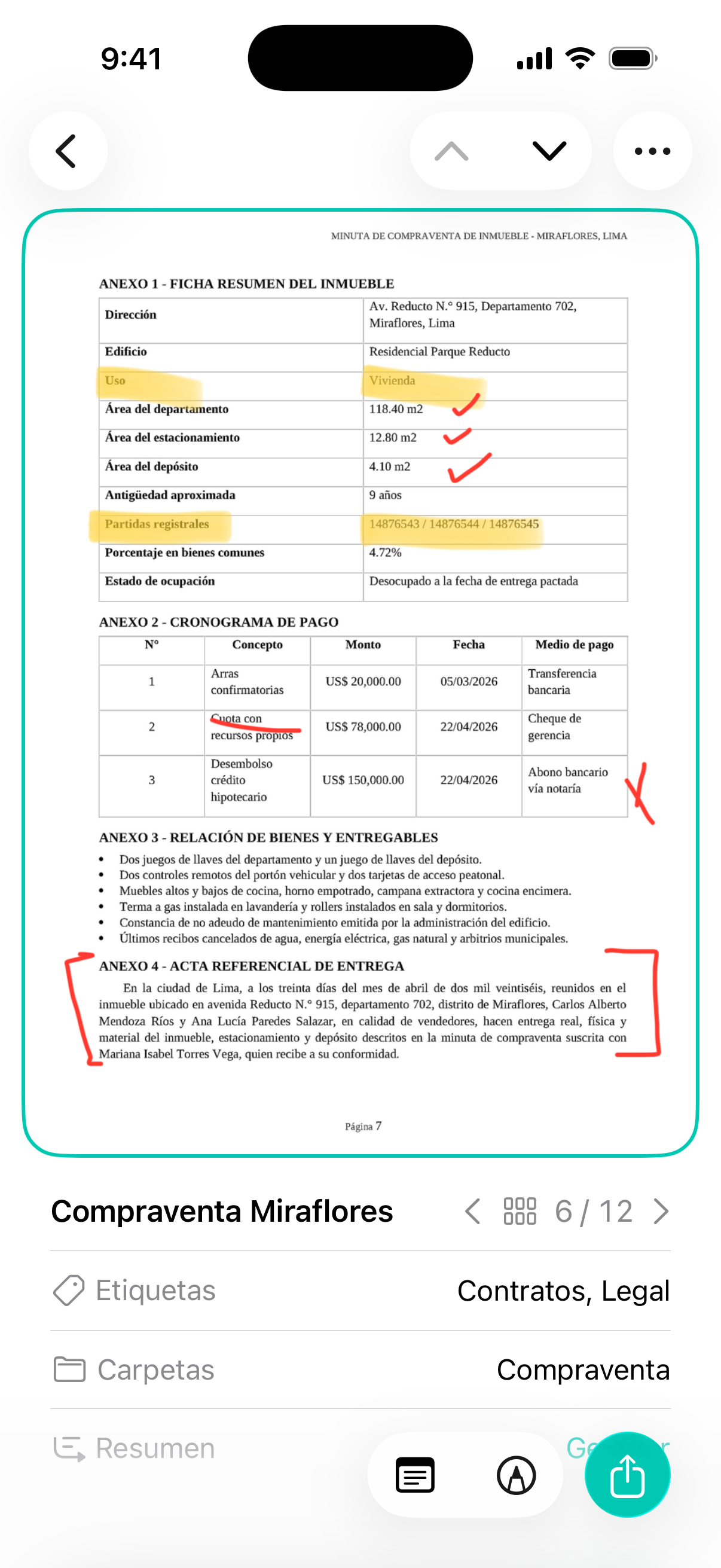 Marcado y notas en un documento